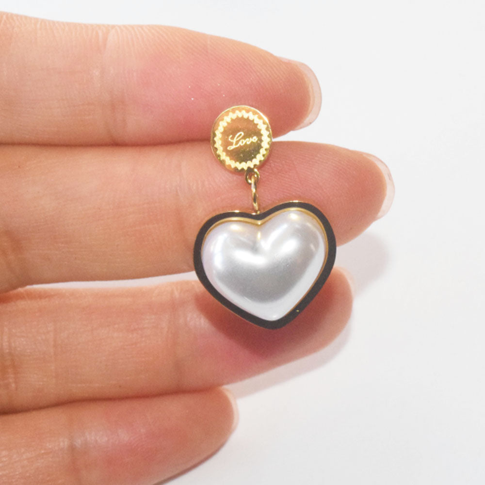 waterproof stainless steel 18k gold plated abs pearl heart stud charm earring popular brands jewelry women