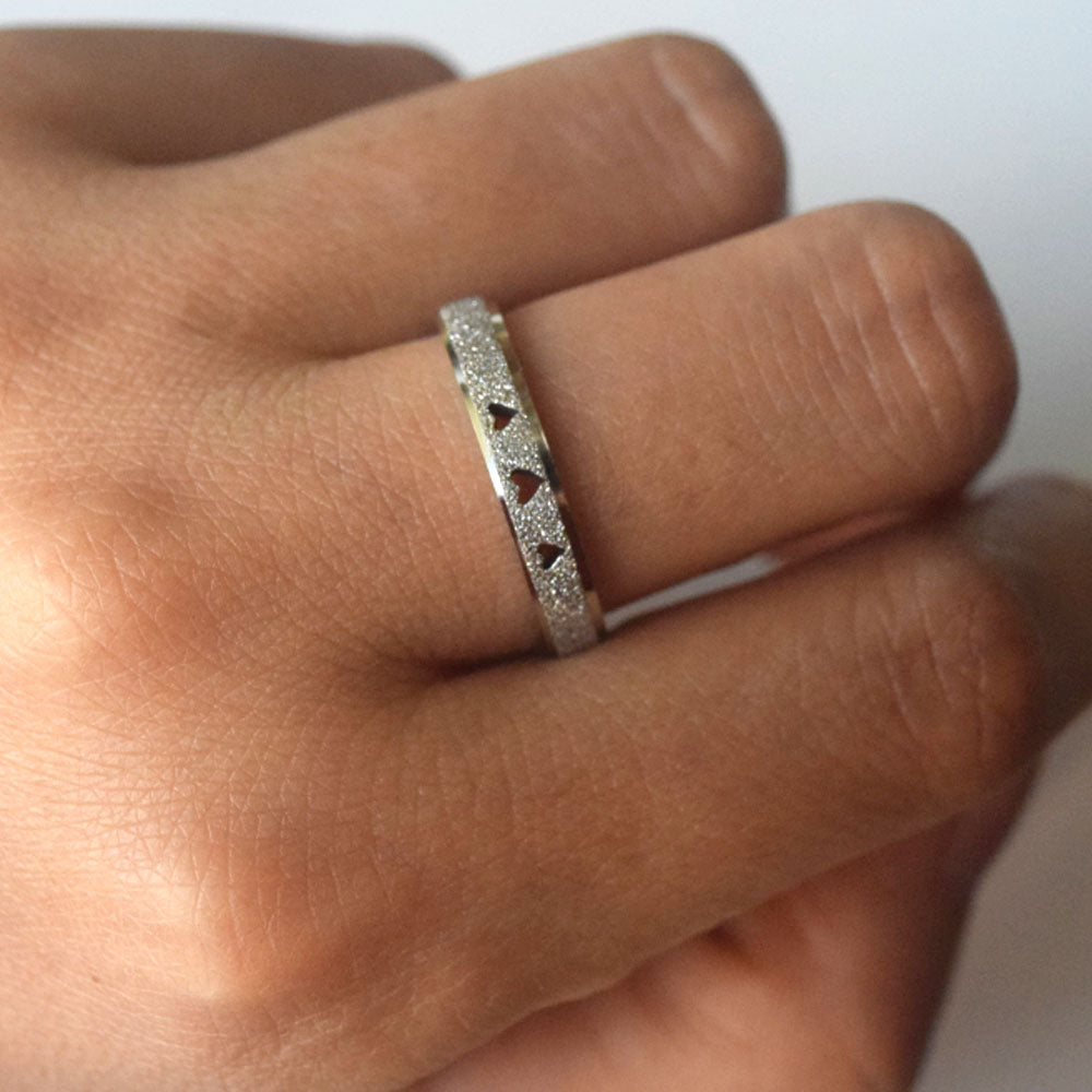 stainless steel heart sand blasted wedding rings couple set couple engagement ring jewelry gold and silver colors