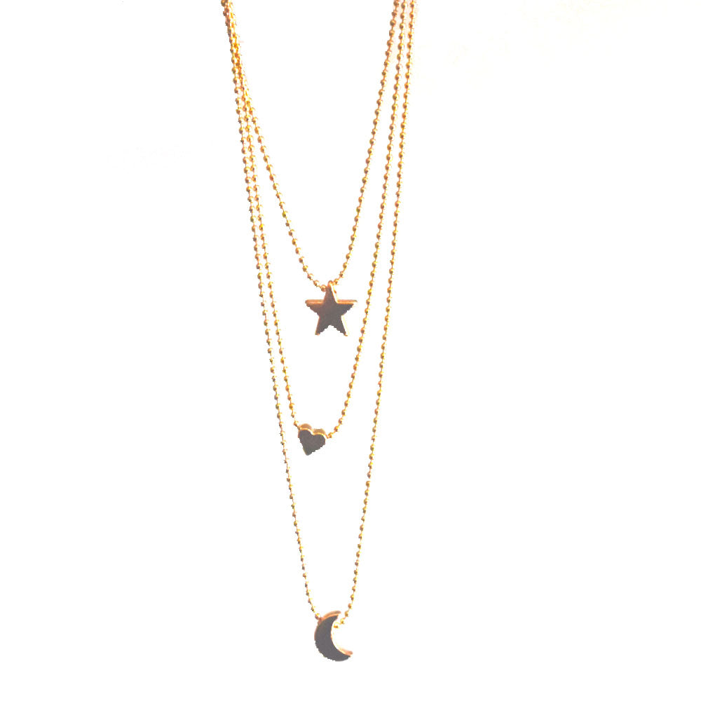 alloy gold color moon heart star charm layered necklace jewelry for women