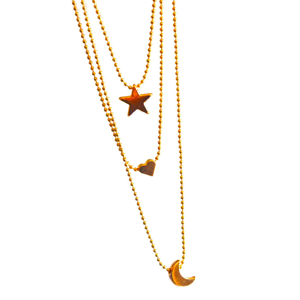 alloy gold color moon heart star charm layered necklace jewelry for women