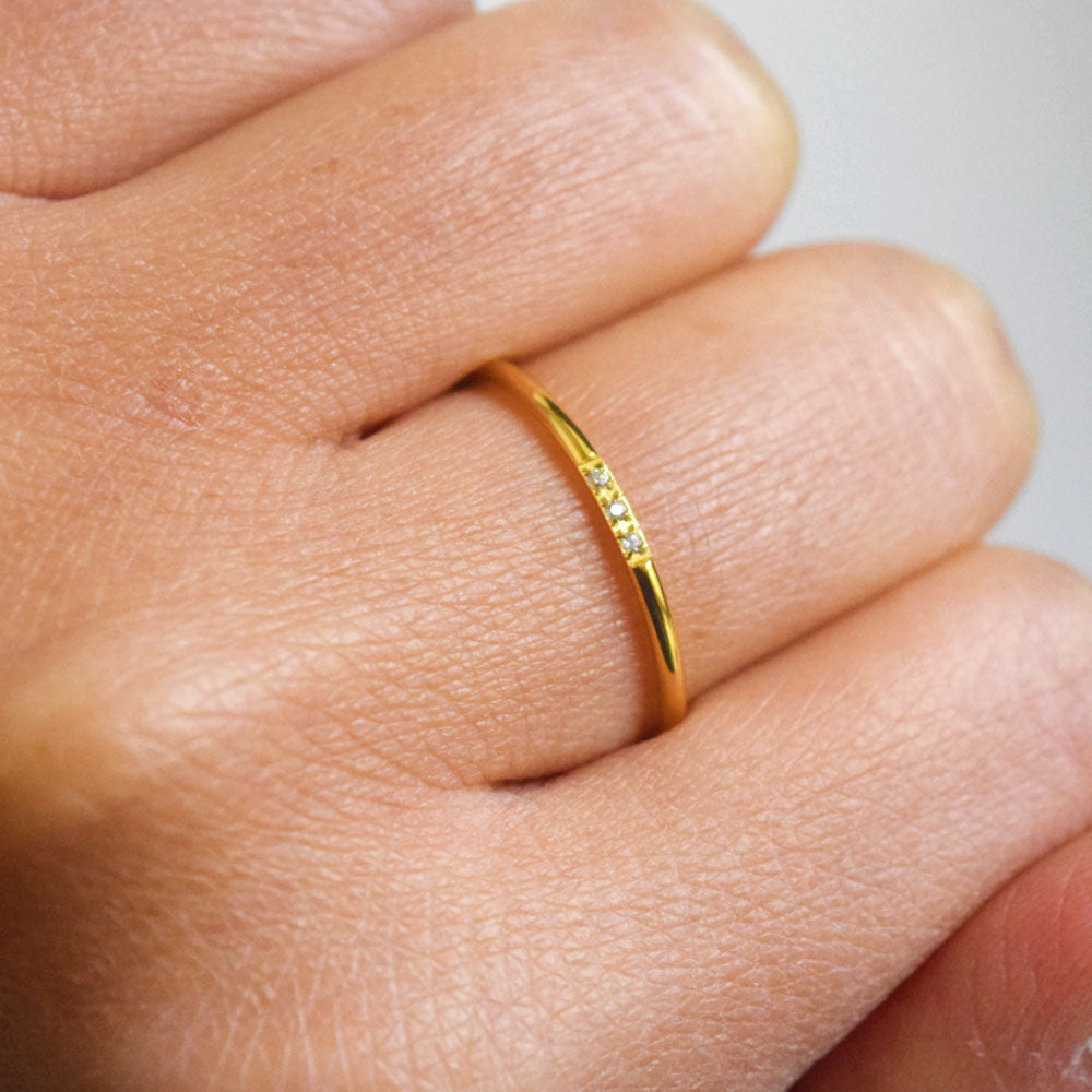 fashion chic women korean stainless steel zircon beads pved pretty thin finger ring with zircon beads paved 1mm thick