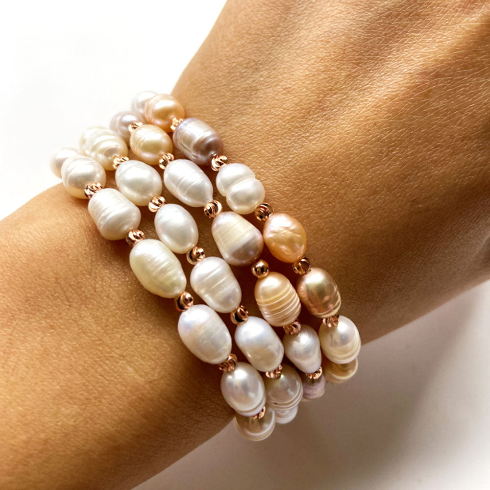 fashion trendy handmade real natural white fresh water cultured pearl bracelet with beads jewelry