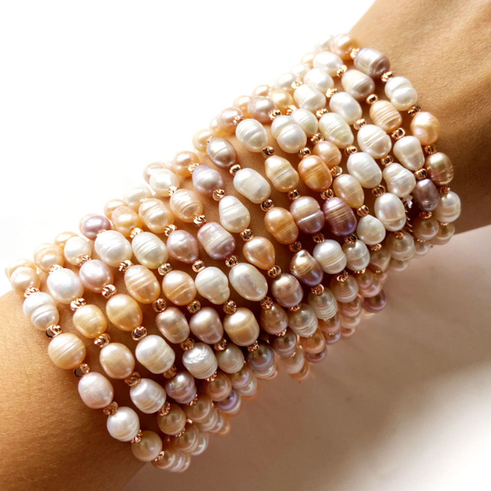 fashion trendy handmade real natural white fresh water cultured pearl bracelet with beads jewelry