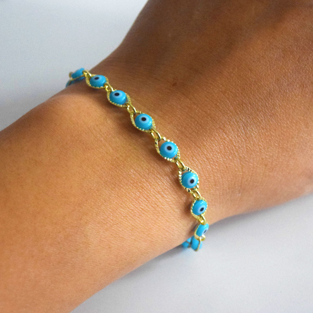 brass alloy blue turkish evil eyes bead beaded chain charm bracelet anklet and necklace jewelry