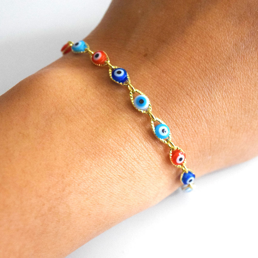 brass alloy blue turkish evil eyes bead beaded chain charm bracelet anklet and necklace jewelry