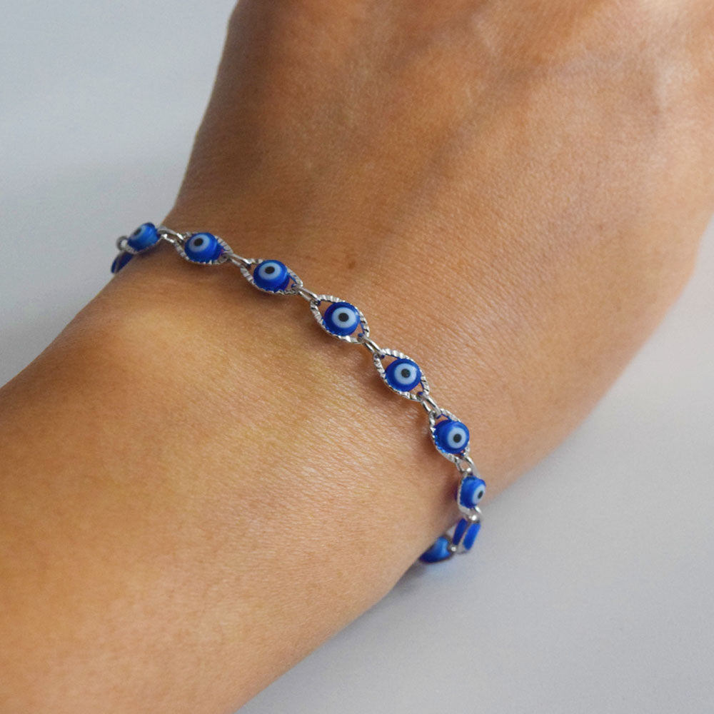brass alloy blue turkish evil eyes bead beaded chain charm bracelet anklet and necklace jewelry