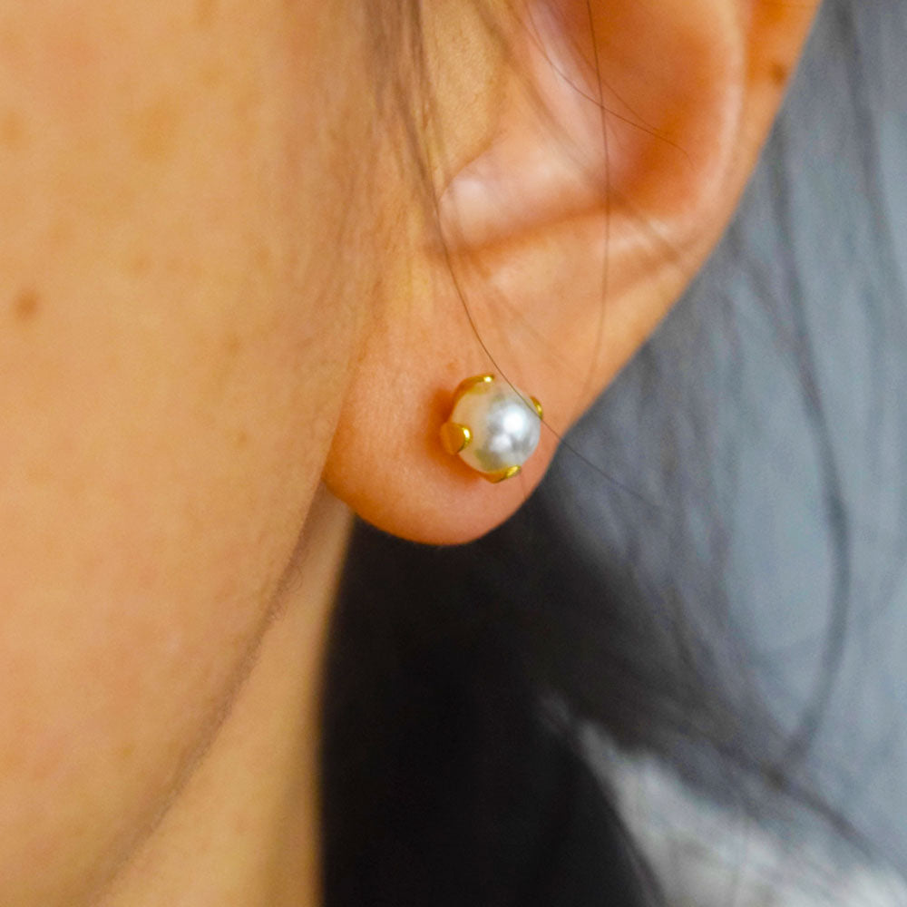 wholesale high quality tiny stainless steel imitation pearl bead charm flatback stud earring unisex china manufacturer supplier
