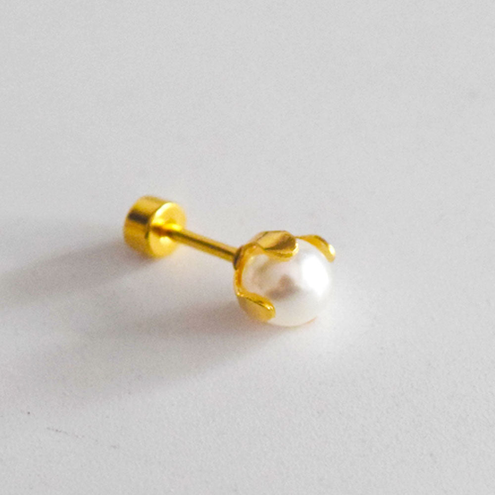wholesale high quality tiny stainless steel imitation pearl bead charm flatback stud earring unisex china manufacturer supplier