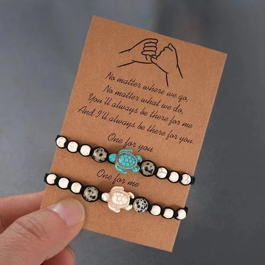 fashion bohemian turquoise tortoise bracelet charm vintage woven cards with wish bracelets set jewelry China Supplier