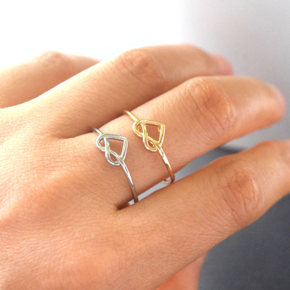 Japan Korea New Trendy Resizable Simple Knotted Love Heart Ring Set Silver Gold Plated Black Eternity Love Rings Women