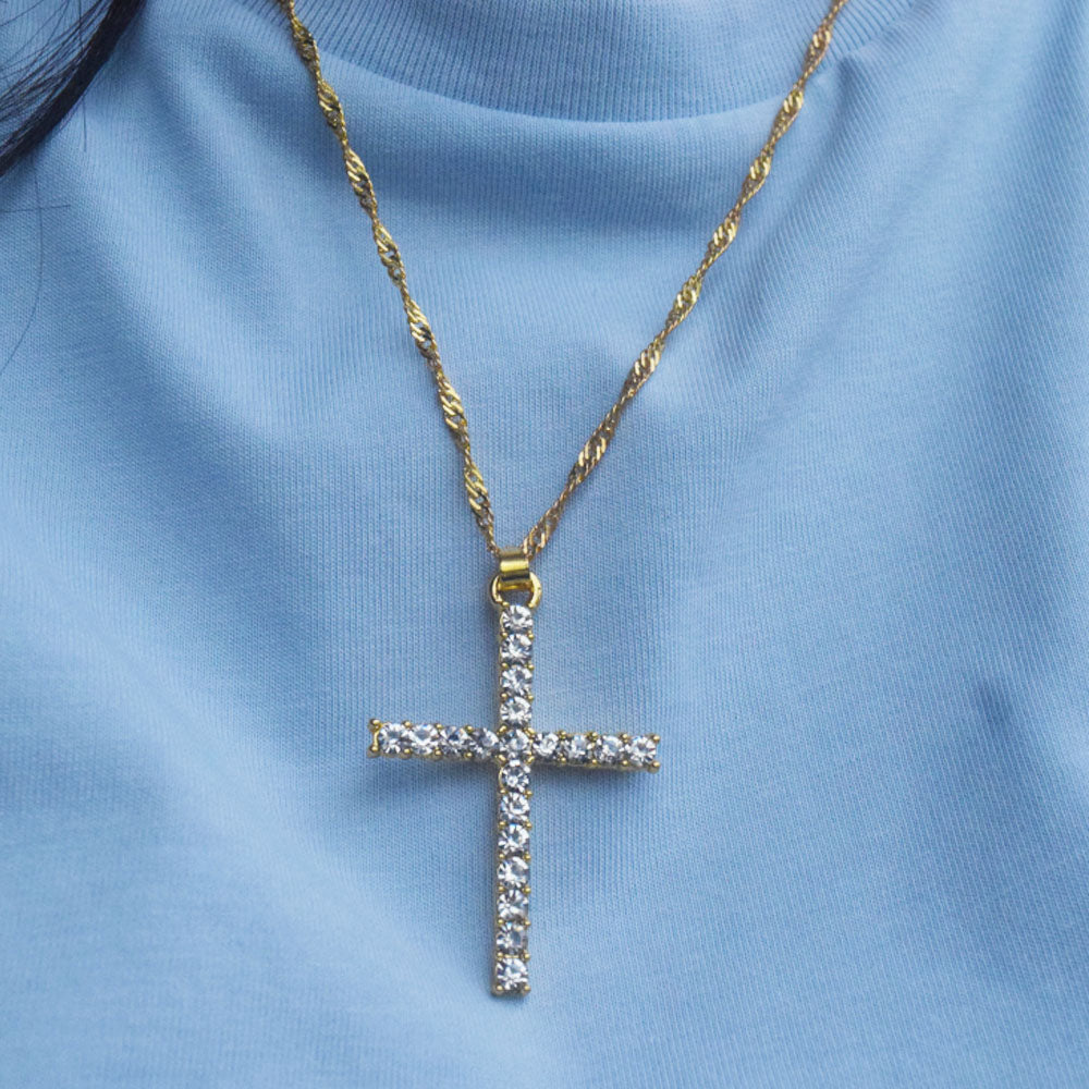 fashion alloy gold plated dragon and cross pendant necklace jewelry women