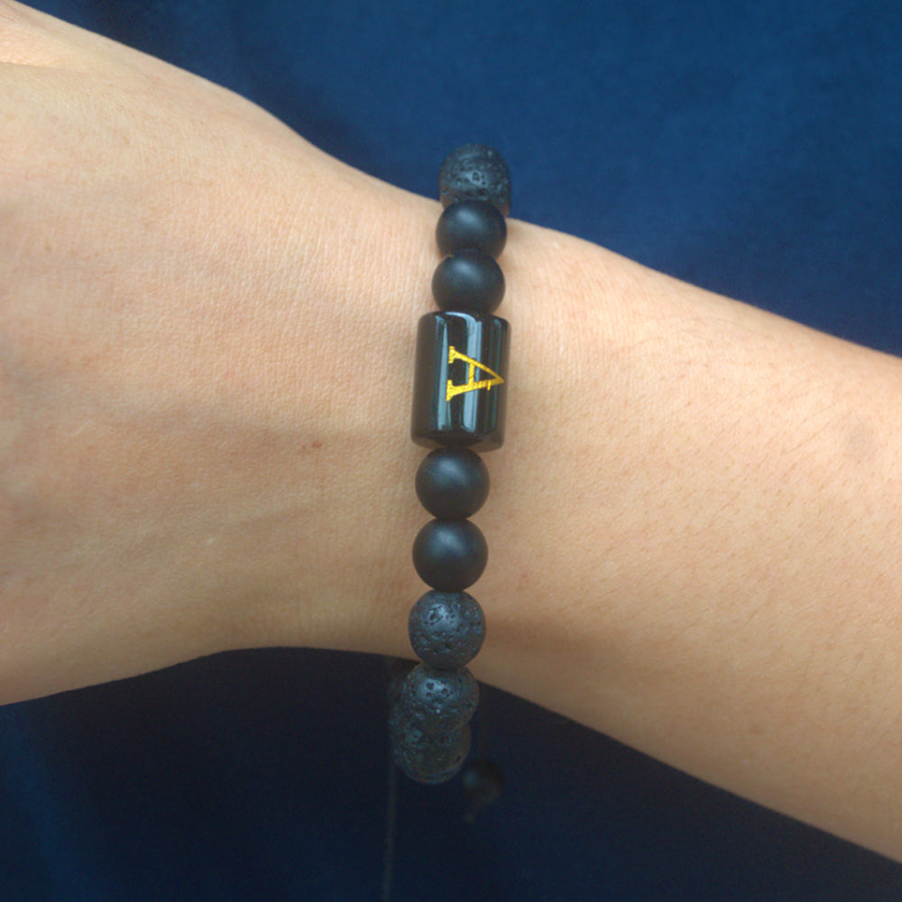 black lava rock gemstone bead initial letter alphabet charm bracelet handmade adjustable bracelet China supplier manufacturer
