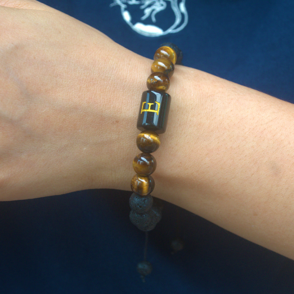 black lava rock tiger eye gemstone bead initial letter alphabet charm bracelet handmade bracelet men China supplier manufacturer