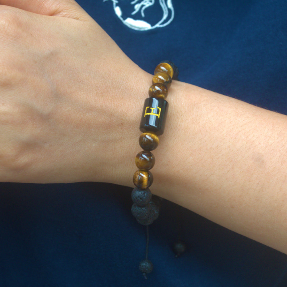 black lava rock tiger eye gemstone bead initial letter alphabet charm bracelet handmade bracelet men China supplier manufacturer