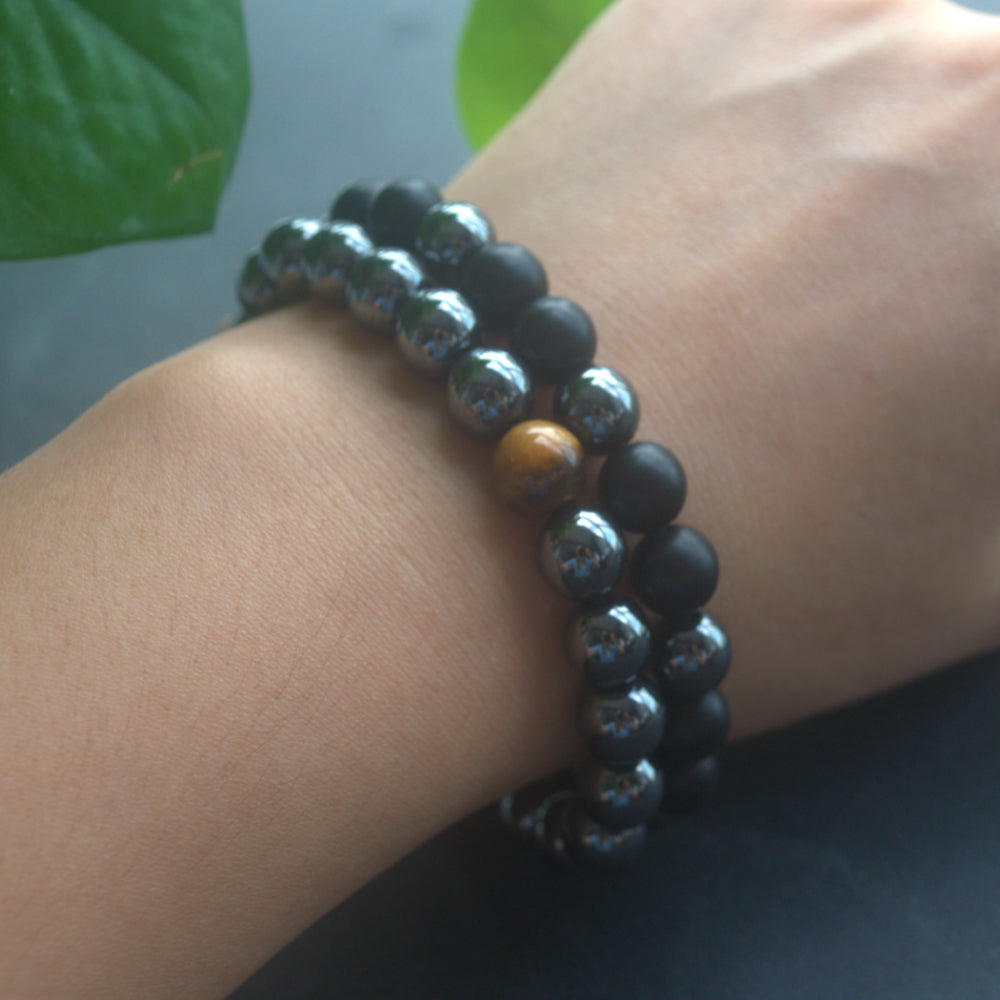 handmade fashion adjustable tiger eye hematite stone beads beaded men hand bracelet jewelry bracelets