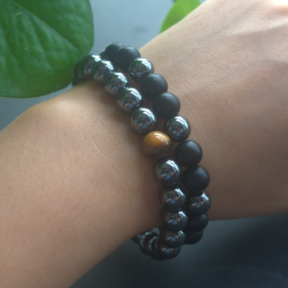 handmade fashion adjustable tiger eye hematite stone beads beaded men hand bracelet jewelry bracelets