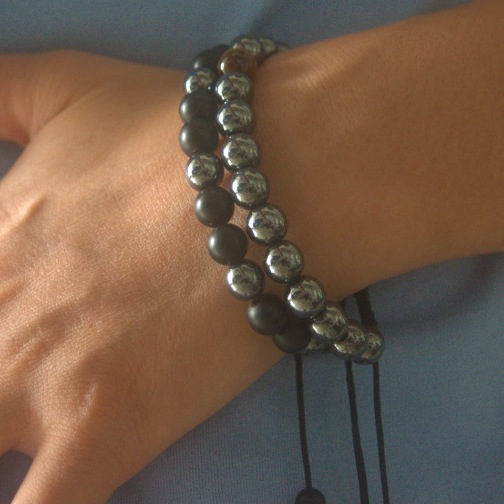 handmade fashion adjustable tiger eye hematite stone beads beaded men hand bracelet jewelry bracelets