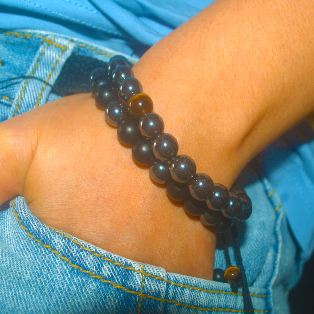 handmade fashion adjustable tiger eye hematite stone beads beaded men hand bracelet jewelry bracelets