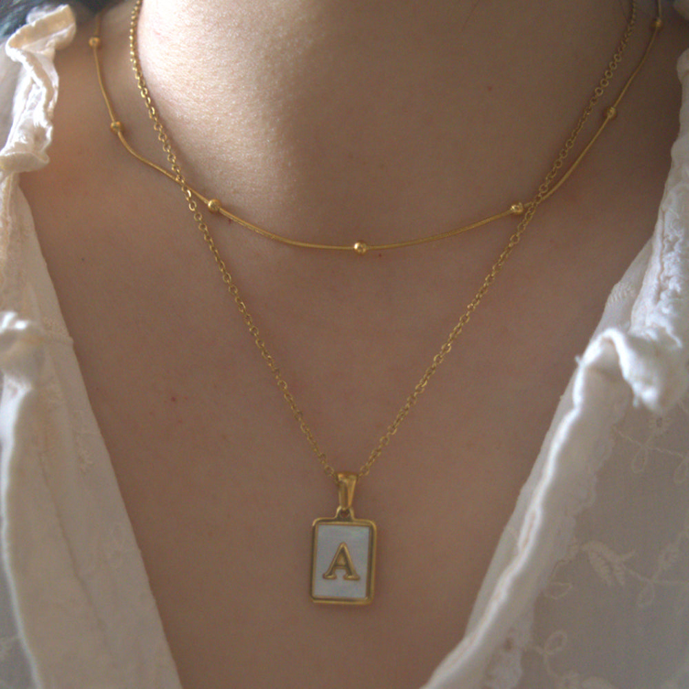 stainless steel 18k gold plated single initial bubble letter a j pendant necklace gold designs double layers jewelry women