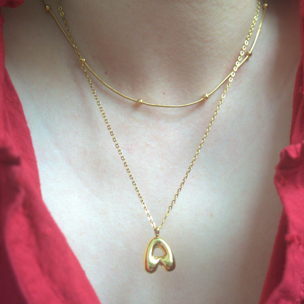 stainless steel 18k gold plated single initial bubble letter a j pendant necklace gold designs double layers jewelry women