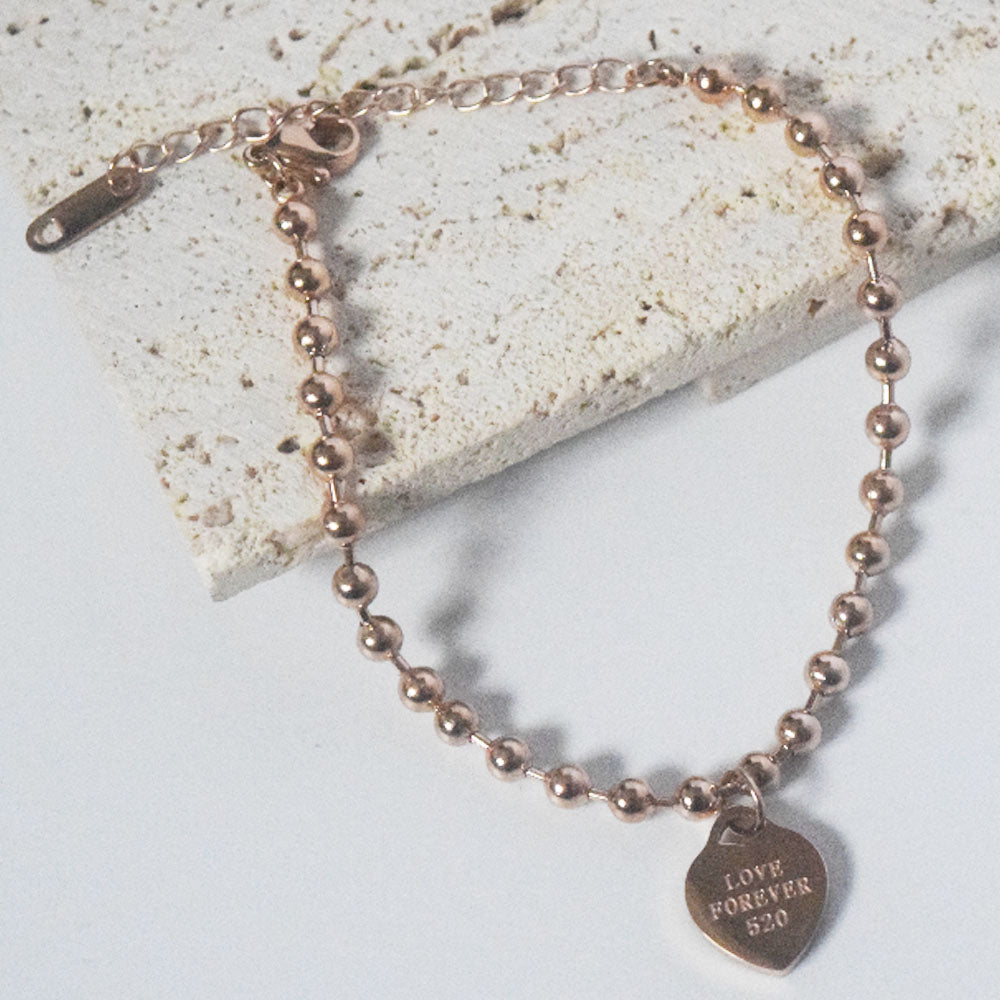 fashion trendy stainless steel gold plate round ball beads chain bracelet heart charm pendant bracelet jewelry