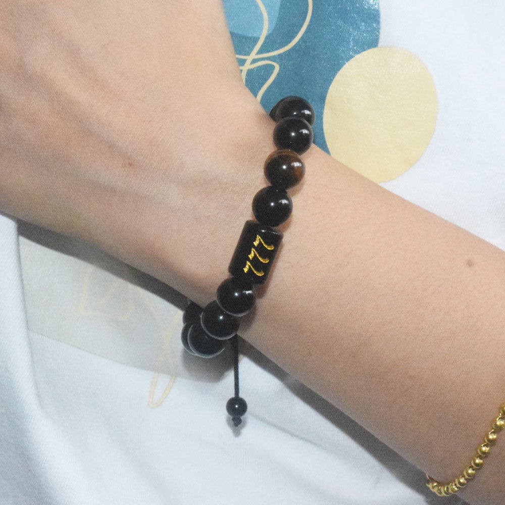 black obsidian gemstone bead angel numbers 111 222 999 charm bracelet handmade adjustable bracelet China supplier manufacturer