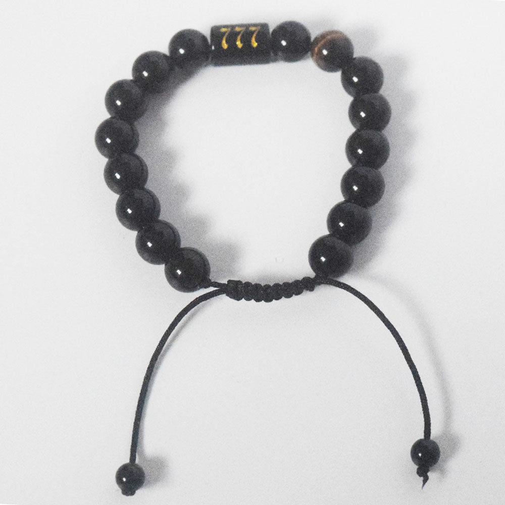 black obsidian gemstone bead angel numbers 111 222 999 charm bracelet handmade adjustable bracelet China supplier manufacturer