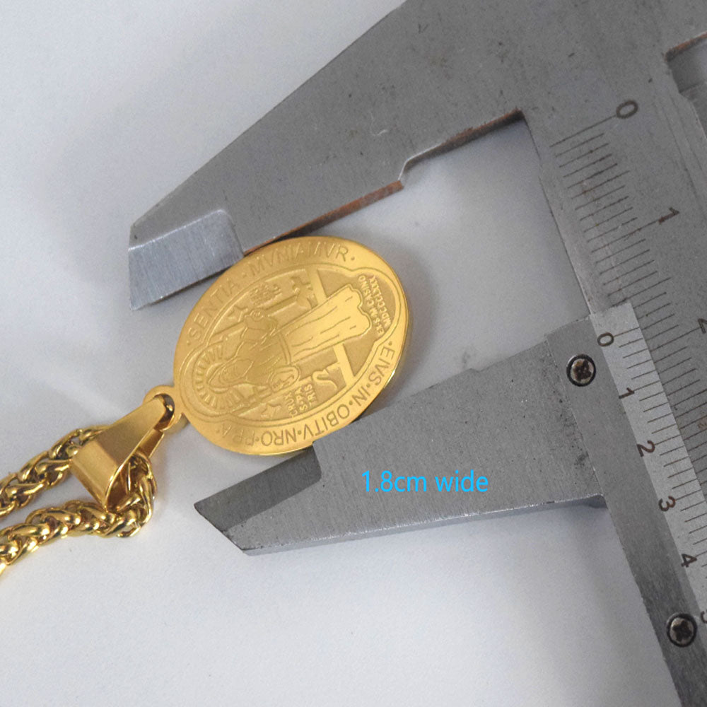 rosaries religious vintage stainless steel culture father Saint Benedict medal coin charm catholic faith pendant necklace men
