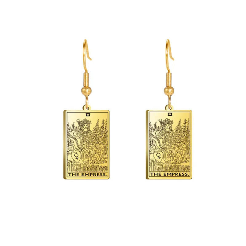 fashion square pendant stainless steel gold plate tarot card drop dangle earrings jewelry women earring