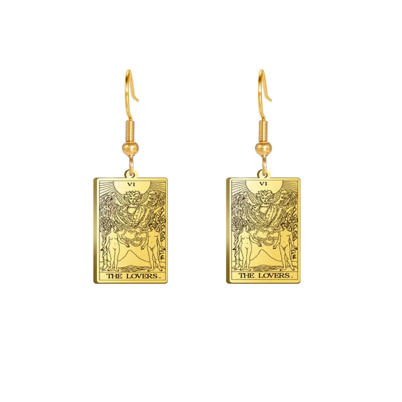 fashion square pendant stainless steel gold plate tarot card drop dangle earrings jewelry women earring