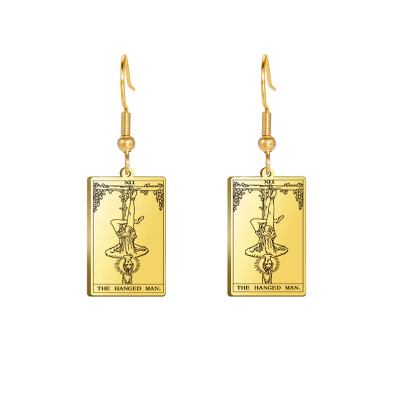 fashion square pendant stainless steel gold plate tarot card drop dangle earrings jewelry women earring