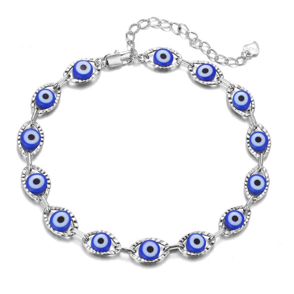 brass alloy blue turkish evil eyes bead beaded chain charm bracelet anklet and necklace jewelry