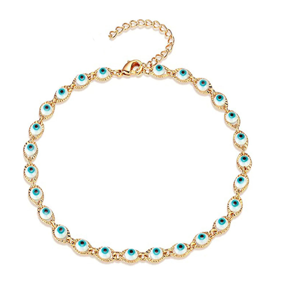 brass alloy blue turkish evil eyes bead beaded chain charm bracelet anklet and necklace jewelry
