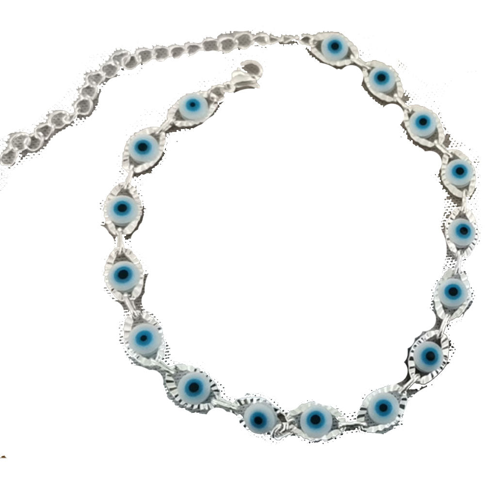 brass alloy blue turkish evil eyes bead beaded chain charm bracelet anklet and necklace jewelry