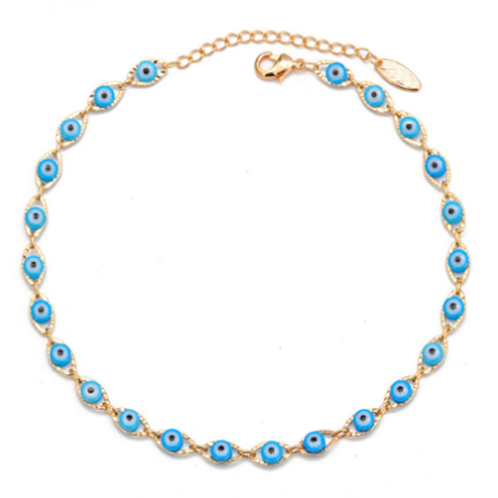 brass alloy blue turkish evil eyes bead beaded chain charm bracelet anklet and necklace jewelry