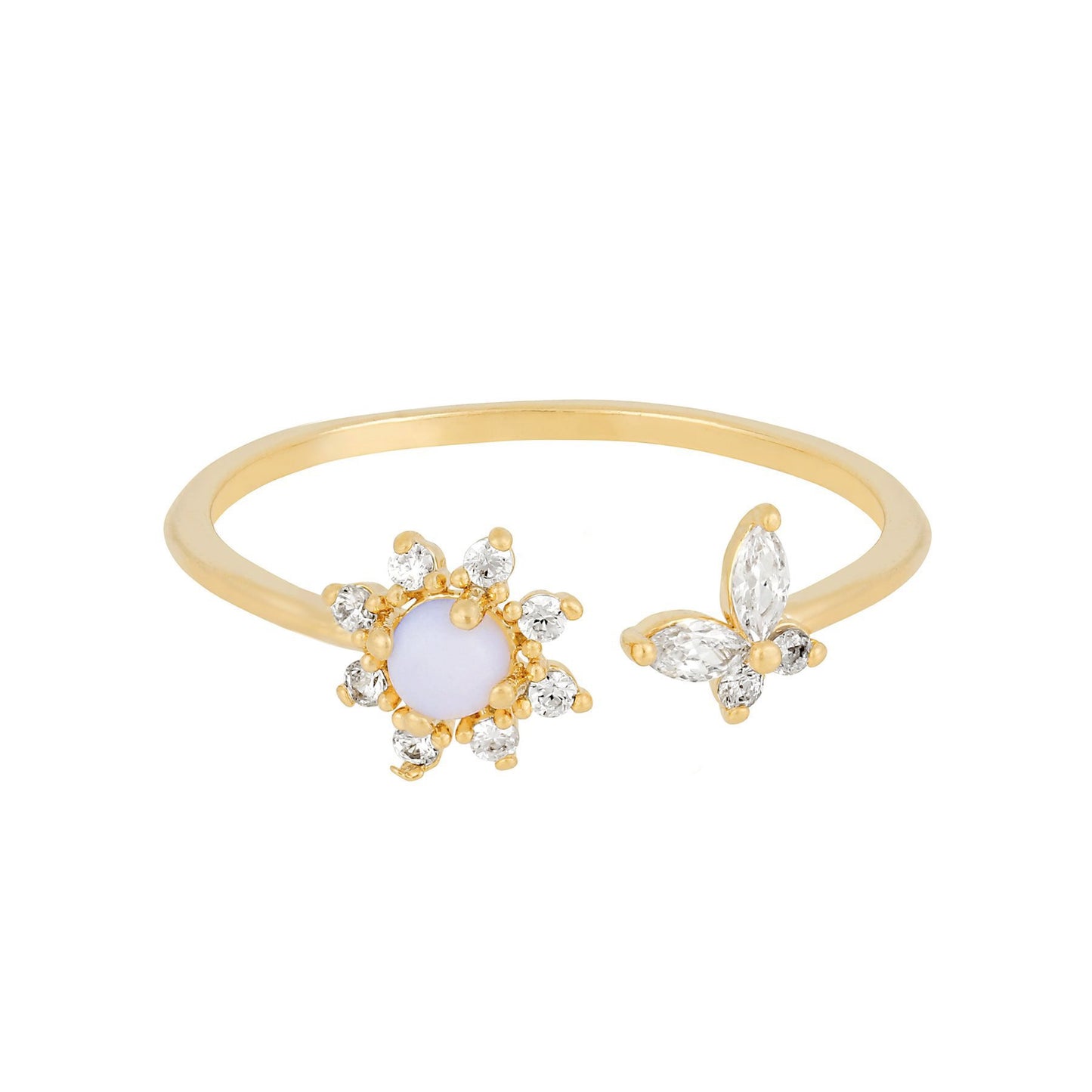 Wholesale Female Make Fashion Flexible Brass Alloy 18k Gold Zircon butterfly plum Blossom Charm Finger Ring Jewelry