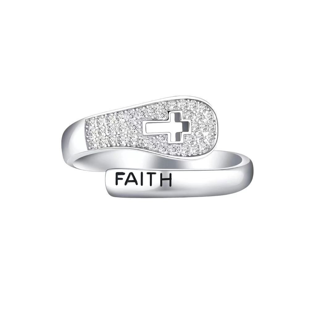 Copper Fashion Trendy Hiphop Index Faith Cross Finger Ring Resizable Jewelry for Women