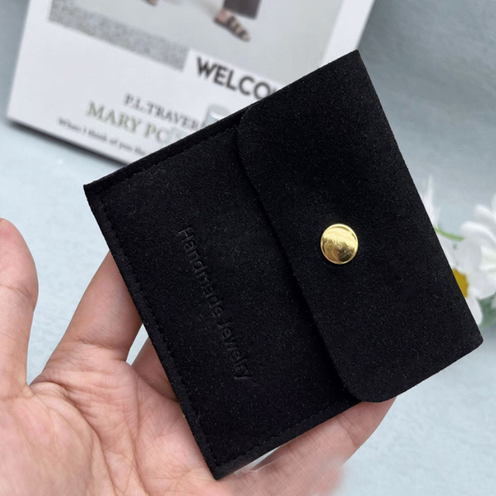Wholesale bulk antique Luxury 8x8cm small black Suede velvet Microfiber Jewelry Travel pouch Bags Custom Logo organizer