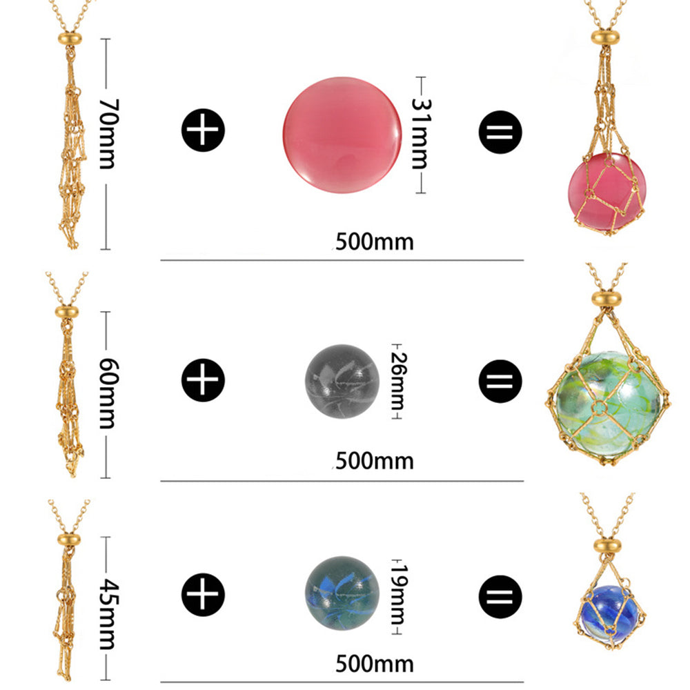 Fashion Stainless Steel 18k Gold Plated Chain Crochet Cage Pocket Bag Pouch Crystal Stone Sphere Holder Necklace for Pearl
