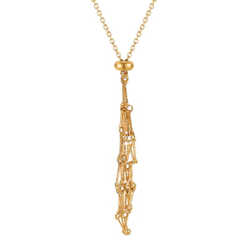 Fashion Stainless Steel 18k Gold Plated Chain Crochet Cage Pocket Bag Pouch Crystal Stone Sphere Holder Necklace for Pearl