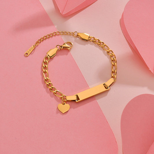 Fashion Trendy Hot Selling Stainless Steel Bar Engraving Gift Butterfly Star Crown Heart Charm Chain Bracelet Women