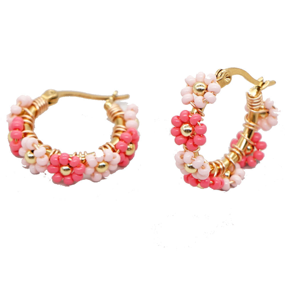 multi colored Glass seed beads beaded flower hoop earrings small 2.5cm earring jewelry for women