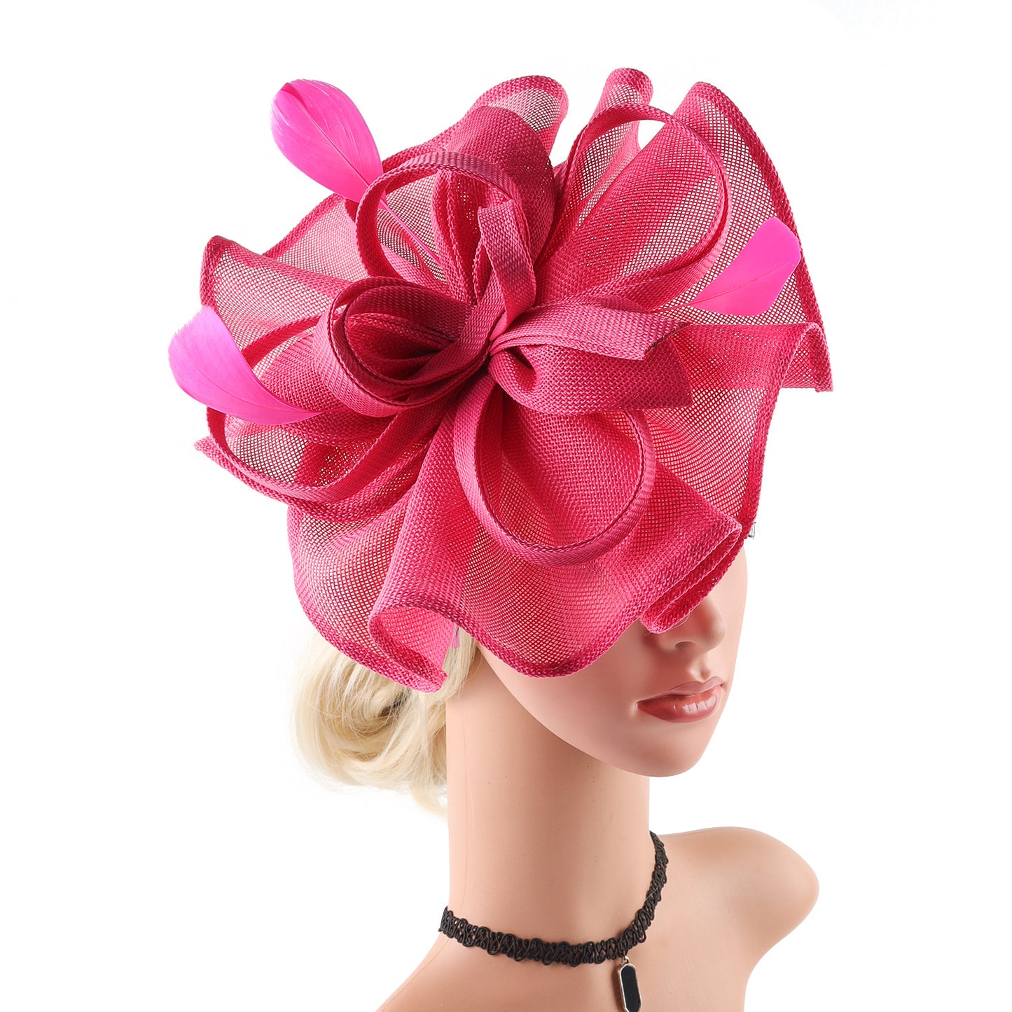 british fuchsia black white pink long hair fascinator kentucky derby hat accessories cocktail evening wedding tea party women