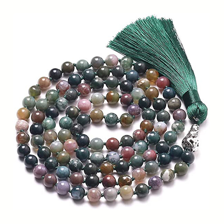 handmade natural gemstone japamala necklace 108 beads amazonite howlite tassel prayer yoga jewelry hawain necklace