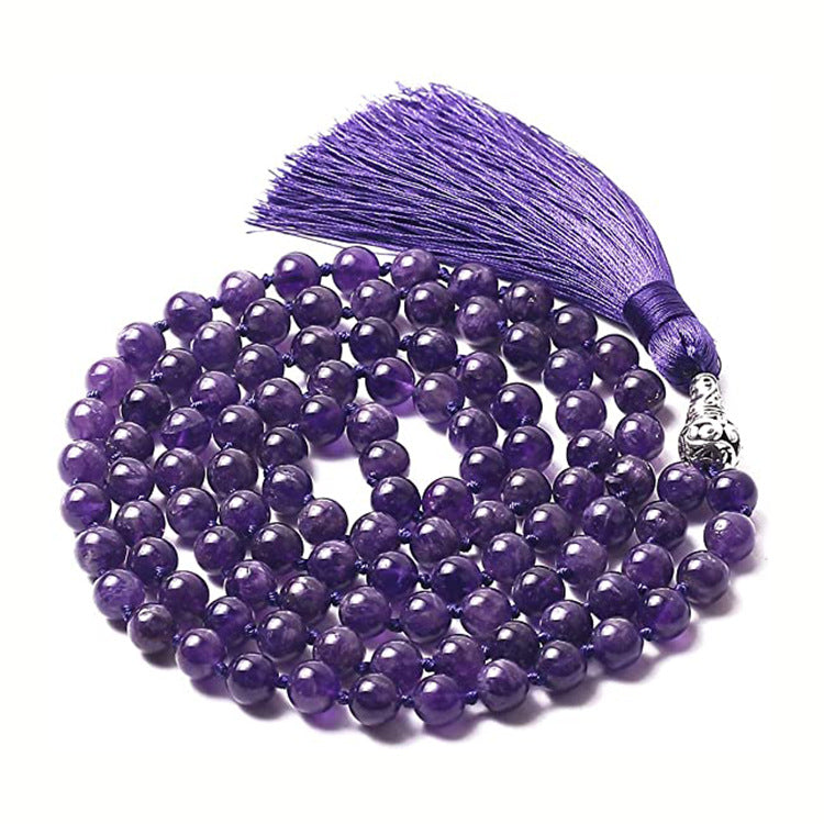 handmade natural gemstone japamala necklace 108 beads amazonite howlite tassel prayer yoga jewelry hawain necklace