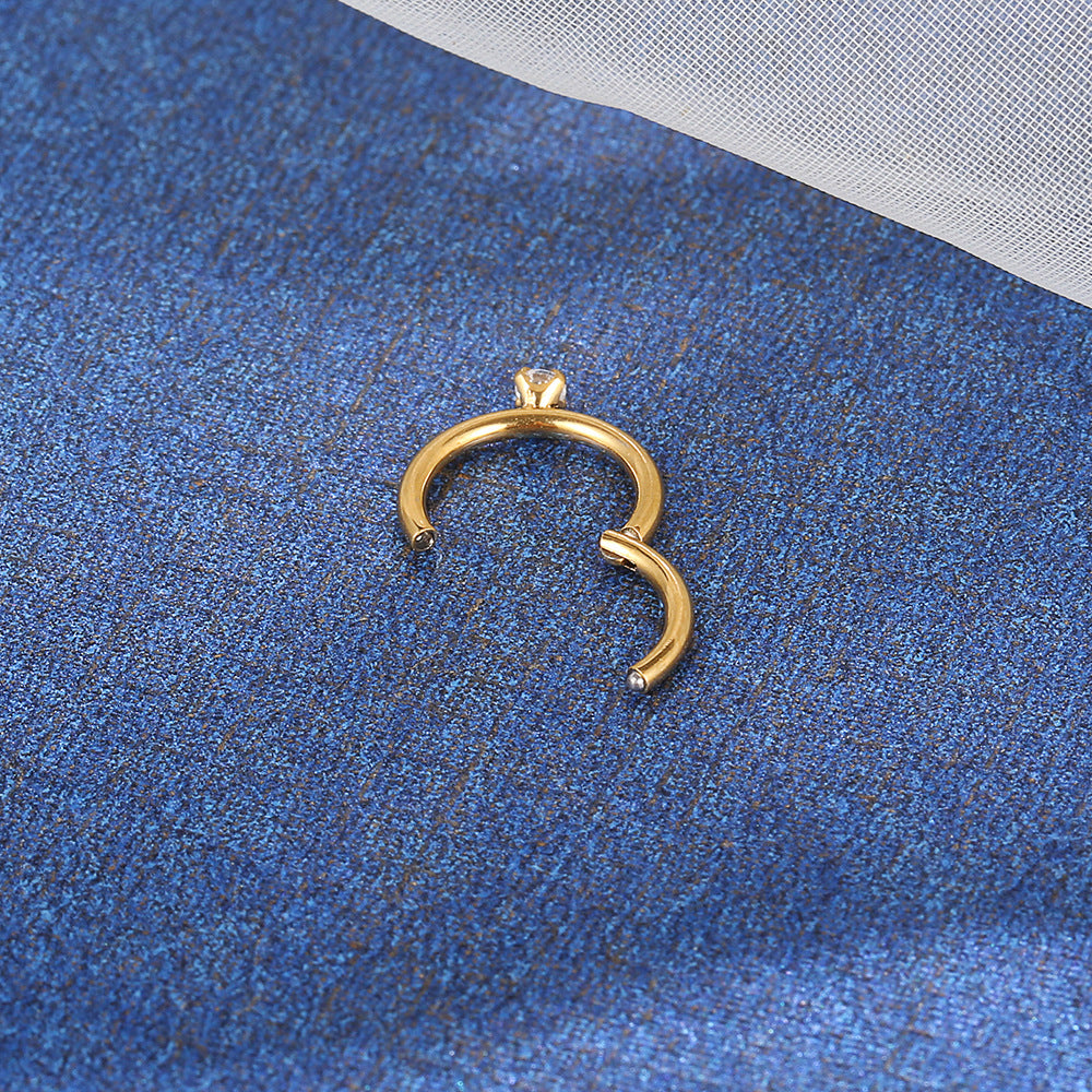 stainless steel 18k gold plated zircon charm bead embedded nose ring gauges 1.2mm hoop bone designs for sensitive skin women