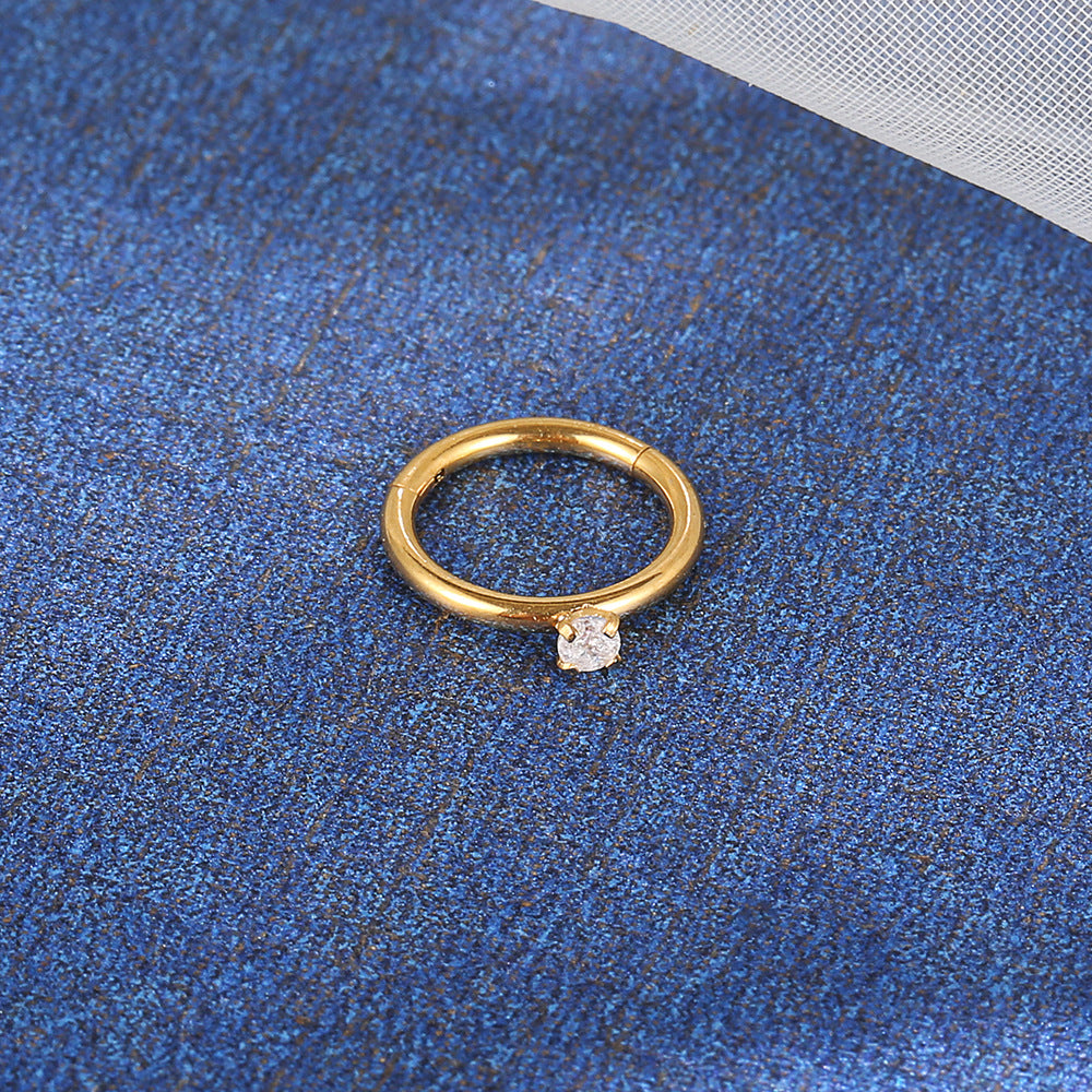 stainless steel 18k gold plated zircon charm bead embedded nose ring gauges 1.2mm hoop bone designs for sensitive skin women