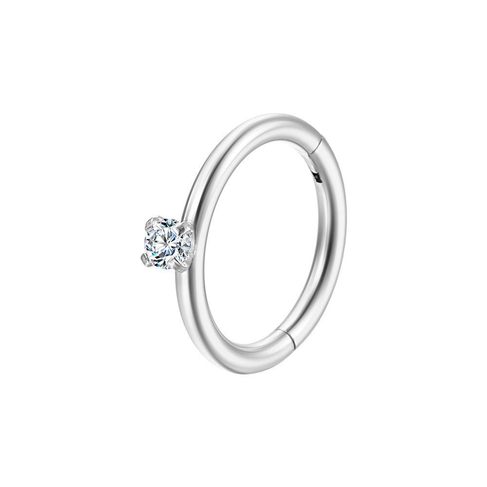 stainless steel 18k gold plated zircon charm bead embedded nose ring gauges 1.2mm hoop bone designs for sensitive skin women