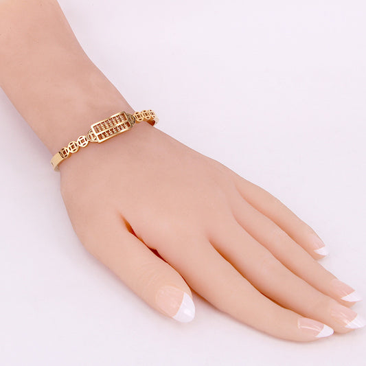 Wholesale Fashion Stainless Steel 18k Gold Plated Chinese Abacus Charm Bracelet Bangle for Women