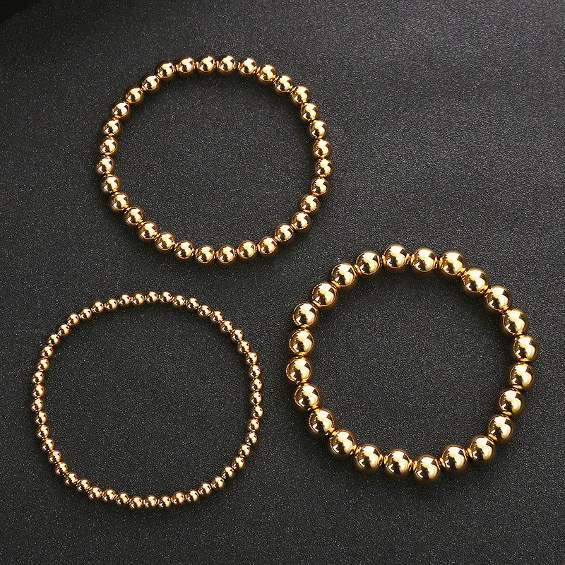 Enewton 4mm 6mm 8mm Stackable Bohemian Boho Stainless Steel 18k Gold Plated Beads Beaded Bracelet Jewelry Unisex